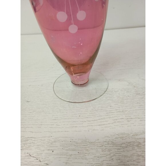 Vintage Blown Cranberry Art Glass Vase Etched Floral Iridescent Flash Footed - Picture 3 of 8